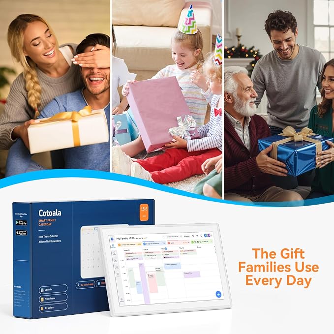 15.6" Smart Digital Calendar - No Subscription Family Hub with Calendar Sync, Meal Planner, Photo & Video Display, Touch Screen, Wall & Desk Mount, Gifts for Women Men (White)
