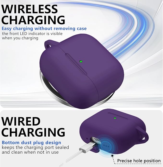 Ljusmicker for AirPods 4 Case 2024 with Cleaner Kit,Soft Silicone Protective Cover for Apple AirPods 4th Generation Cases for Women Men,for AirPod 4 Case Accessories with Keychain-Dark Purple