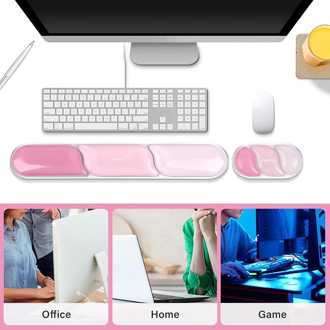 MOSISO Gel Keyboard Wrist Rest&Wrist Support for Mouse, Streamlined | Ergonomic Soft Cooling Gel Mousepad Pain Relief Easy Typing Pad Non-Slip Computer Laptop Home/Office, Cherry Pink