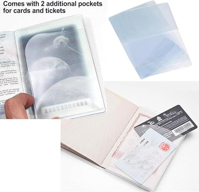 3-Pack Passport Holder + 2 PVC Covers, RFID, PU Leather(Dark Blue) | Waterproof,scratchproof, dustproof. Lightweight, slim. Keeps cards & travel docs organized for men & women