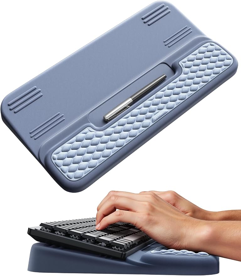 Vaydeer Wrist Rest with Keyboard Stand, Computer Wrist Support Pad, Ergonomic Keyboard Riser Holder Lift Tray with Wrist Pad, Soft Memory Foam Desk Cushion, Palm Hand Typing for Office Home Gift-Blue