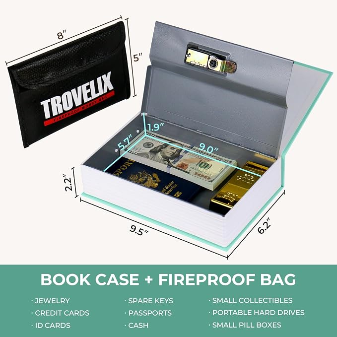 Book Safe with Combination Lock, Hidden Safe (9.5 x 6.2 x 2.2 Inch) with Fireproof Bag, Secret Diversion Safe, Hollow Book Box Hidden Storage, Money Safe Box for Cash (LITTLE WOMEN)