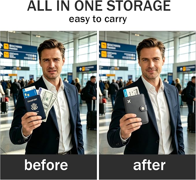 Passport Holder RFID Blocking Travel Wallet, Dark Grey | Passport Cover with Multiple Card Slots, Water-Resistant & Easy-Carry, Must-Have Travel Accessory for Men & Women.