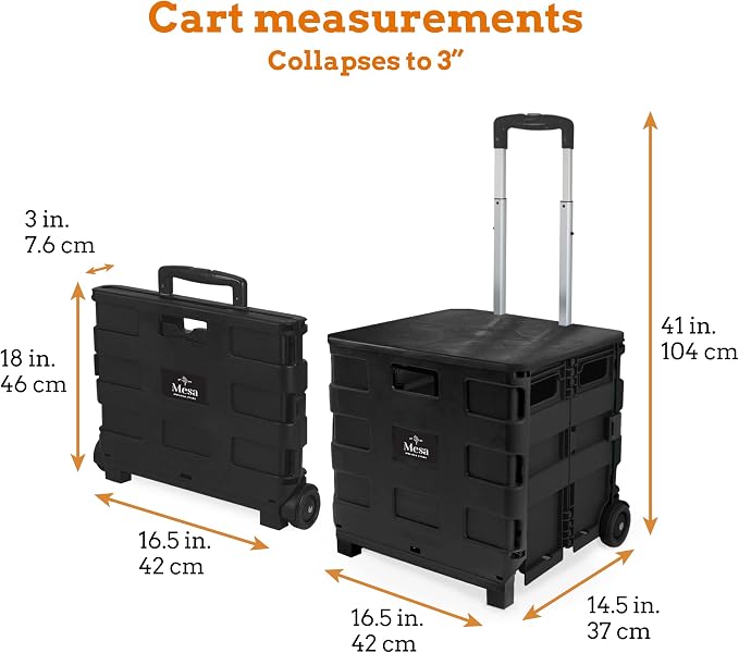 Collapsible Ultra-Slim Pack-N-Roll,2 Wheel Utility Cart w/Lid used as Seat up to 250 Lbs, Telescopic Handle - Super Strong, for Home, Garden, Shopping, Office, School use, Large, Black