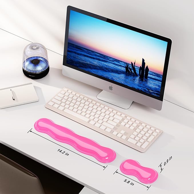 MOKURU Gel Keyboard and Mouse Wrist Rest Set, Comfort Ergonomic Wrist Support, for Wrist Pain Relief, Computer Keyboard Wrist Rest (Pink)