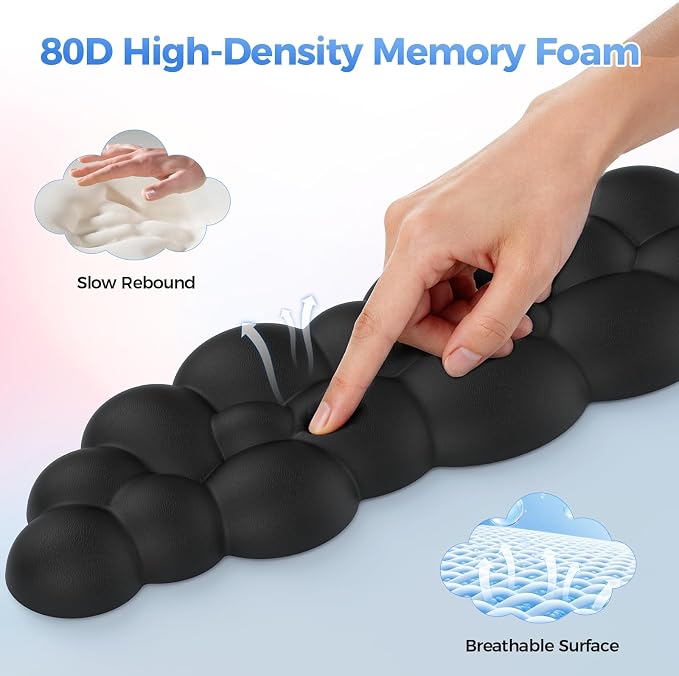 TECKNET Cloud Mouse Pad with Wrist Rest, Ergonomic Cloud Wrist Rest with Non-Slip Base, PU Leather Memory Foam Mouse Pad Wrist Support for Keyboard and Mouse, Pain Relief for Typing, Gaming, Black