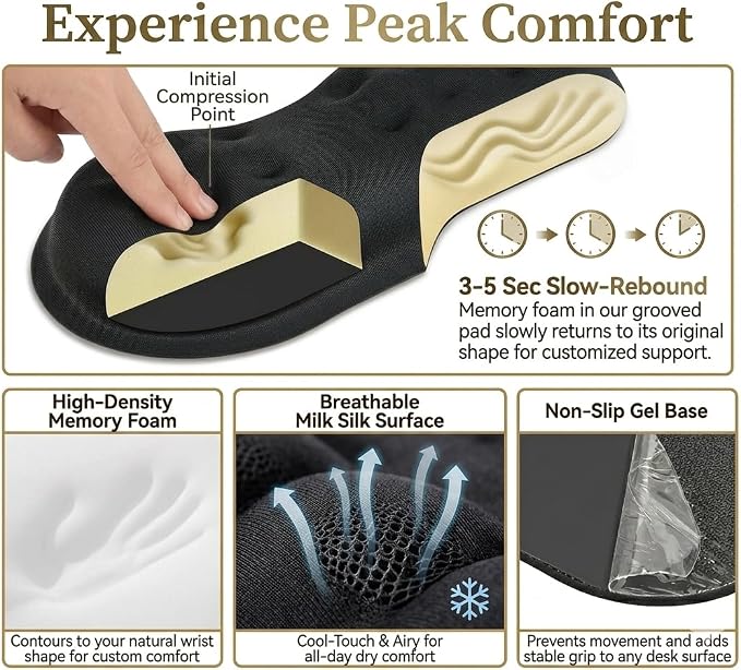 Wrist Rest for Mouse - Ergonomic Memory Foam Computer Wrist Support Pad, Massage Holes Design for Wrist Pain Relief (5.5 x 3.1 x 1 in, Black)