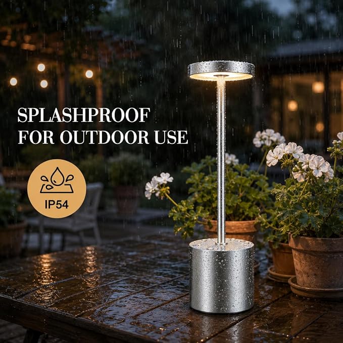 AUDLES Silver Rechargeable Table Lamps 2 Pack, Cordless Battery Operated LED Desk Lamp with Touch Control, 3 Color Temperatures, Dimmable Portable Lamps for Bedroom, Dining Room, Patio, Restaurant