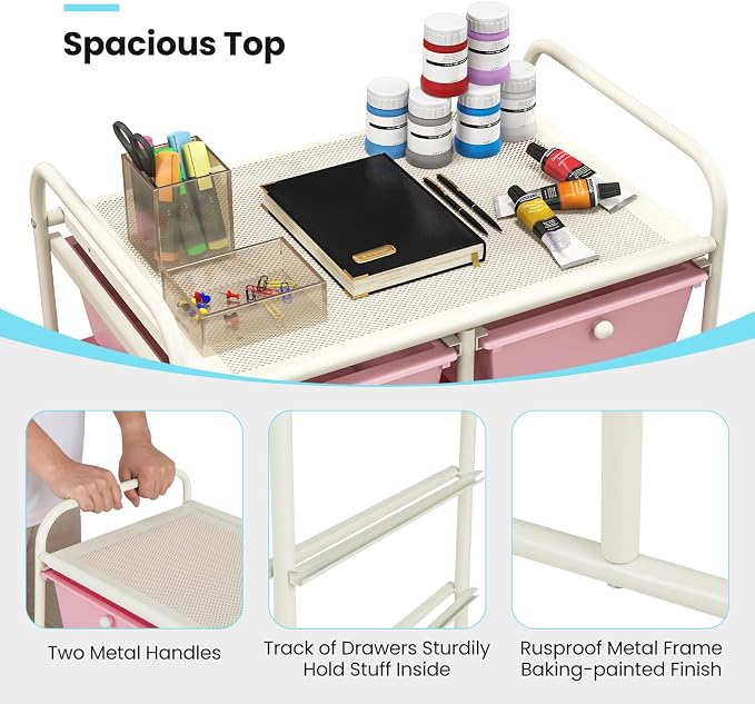 BECOMFORT 10-Drawer Rolling Cart with Drawers, Storage Cart on Wheels, Teacher Classroom Organizers with Metal Frame, Mobile Craft Cart, Trolley Utility Cart for School Office Play Room