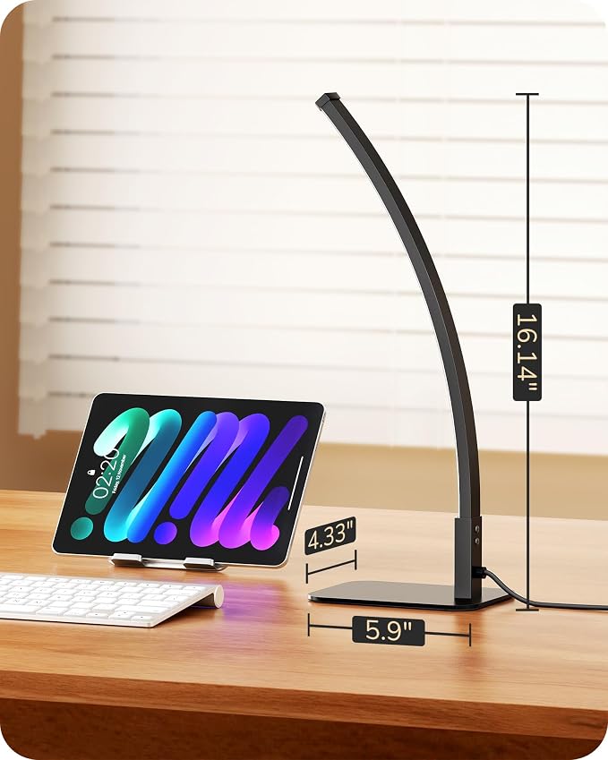 EDISHINE Curved LED Table Lamp, Modern Bedside Lamps for Bedroom, Black | 3 Color Temperature & Stepless Dimming, Aluminum & Iron, Silicone Lampshade, Ideal for Living Room, Office