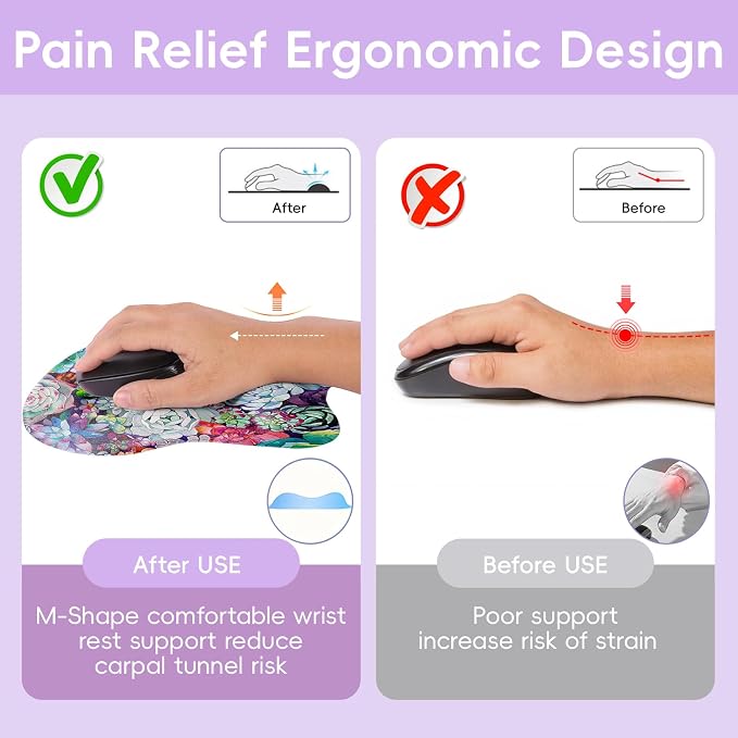 Upgrade Ergonomic Mouse Pad,Non Slip Mousepad Wrist Rest Support for Office, Computer, Laptop & Mac(B-Green Life)