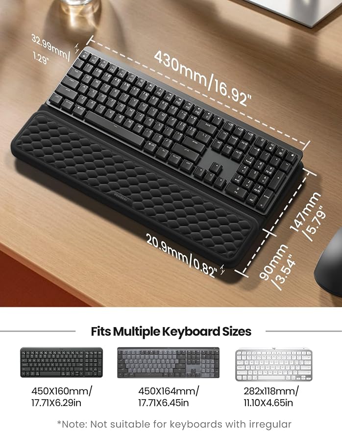 Vaydeer Wrist Rest with Keyboard Stand, Computer Wrist Support Pad, Ergonomic Keyboard Riser Holder Lifter Tray with Wrist Pad, Soft Memory Foam Desk Cushion, Palm Hand Typing for Office Home School