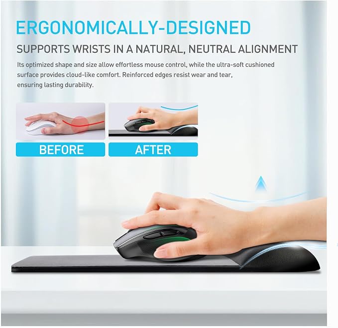 Design-Wave Wrist Rest Mouce Pad,PE Mouse Sliding Panel+Artificial Sheepskin+Memory Foam+Ergonomic+Anti-Slip Gel,Resilience Support During Work and Gaming,Mouce Accessory,Grey