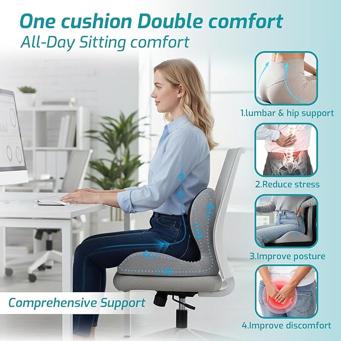 Seat Cushion,Office Chair Cushion with Lumbar Support Pillow,Ergonomic Design for Long Sitting,Sciatica,Back Pressure Relief,Back Support Cushions for Car,Truck,Office Chair