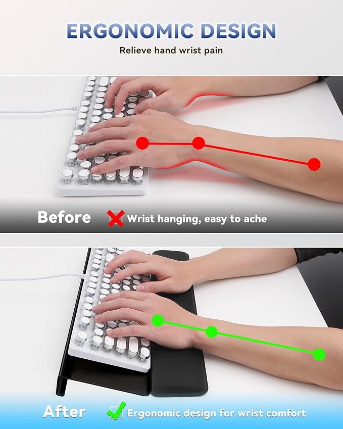 Laborio Computer Keyboard Wrist Rest, Keyboard Riser Stand for Desktop | Black, Ergonomic Acrylic Keyboard Holder, Non-slip Wrist Pad, Pain Relief for Typing, Multiple Colors