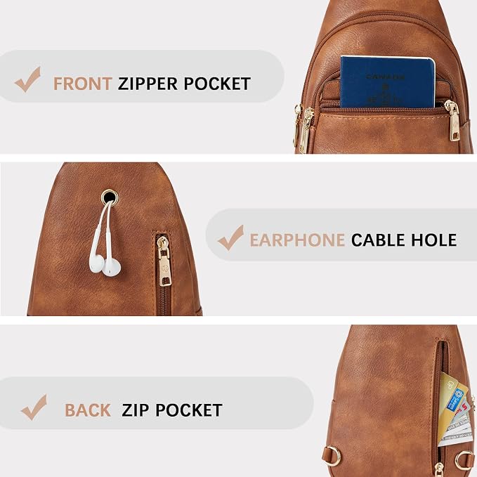 BOSTANTEN Sling Bag for Women Leather Crossbody Bags Fanny Pack Chest Bag for Travel | Adjustable Wide Strap, Small, Anti Theft, Lightweight, Multi Pockets and Carrying Way, Card Slot, Cute Trendy for Everyday