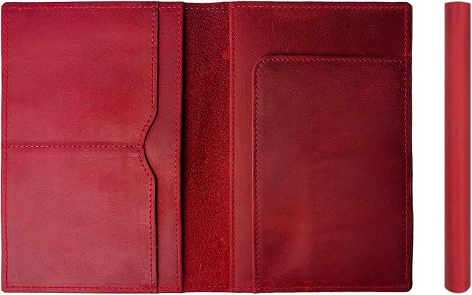 STAR VISTA Albatross Leather Travel Passport Holder, Minimalist Design, Full Grain Leather Case for Women and Men - Slim Passport Wallet, Bifold, RFID Blocking, Crimson Red