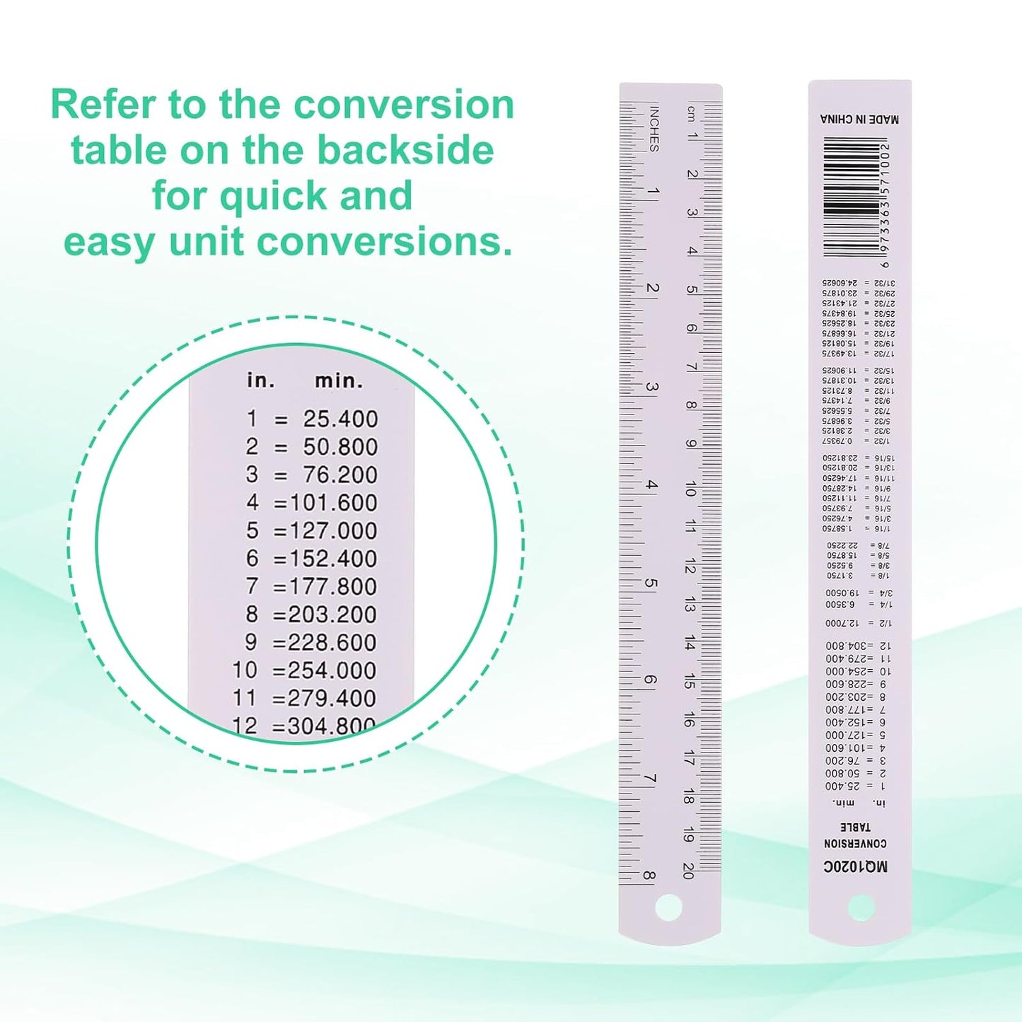 PATIKIL 20cm/8" Metal Ruler, 2 Pack Aluminum Alloy Rulers with Centimeters, Millimeters, Inches and Conversion Table Straight Edge Ruler for Writing Machinist Drafting, Purple