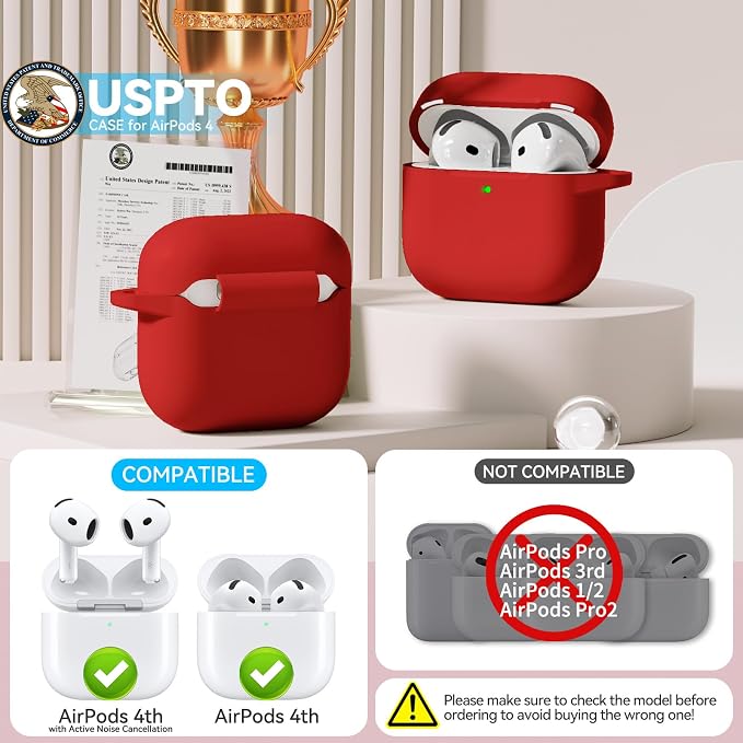 for AirPods 4 Case with Magnetic, TNSNK Silicone AirPod 4 Case Cover Compatible with Apple Airpods 4th Gen, Shockproof Protective Cases for Women Girly with Cleaner Kit and Keychain, Front LED Visible