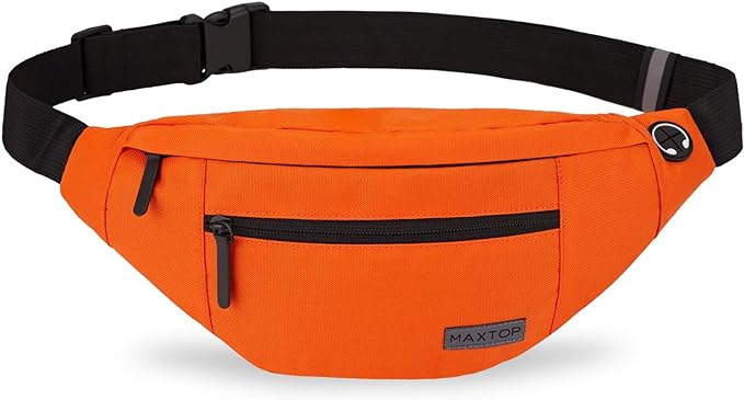 Crossbody Bag for Women Men Orange Shoulder Fanny Pack Hands-Free Wallets | Polyester,4-Zipper Pocket, Adjustable Waist Bag for Workout Traveling Casual Festival