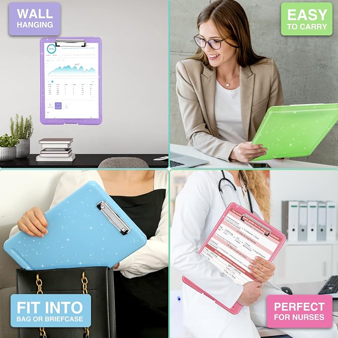 Sooez Clipboard with Storage, Plastic Nursing Clip Board, 8.5" x 11", Work | Sturdy Clipboards Foldable, Cute Hanging Clip Board Case, Teacher, Classroom Must Haves, Office School Supplies, Women & Men