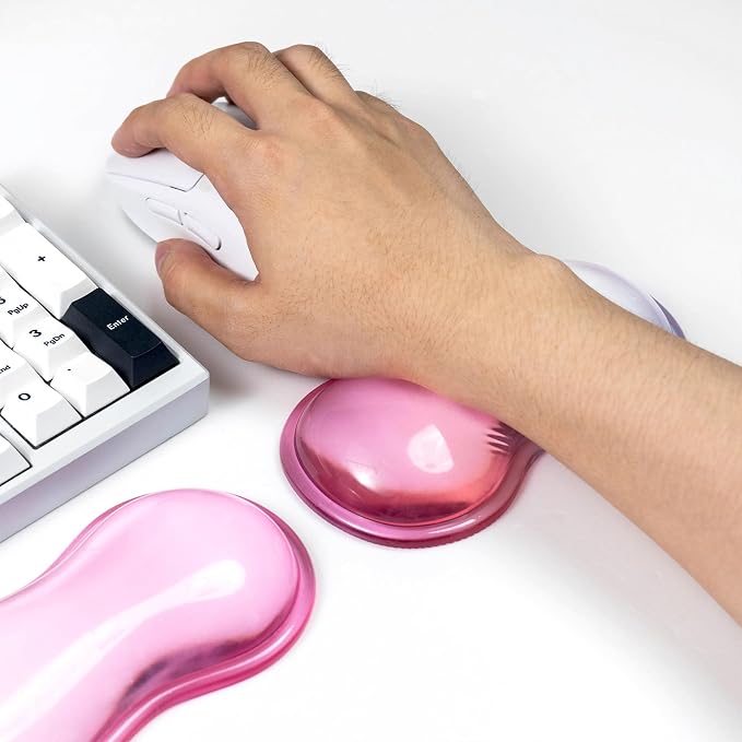 Ergonomic Gel Keyboard and Mouse Wrist Rest Set – Clear Wrist Rest for Computer Keyboard 60%/68%/75%, Comfort & Support for Typing and Gaming (Light Pink Blue)
