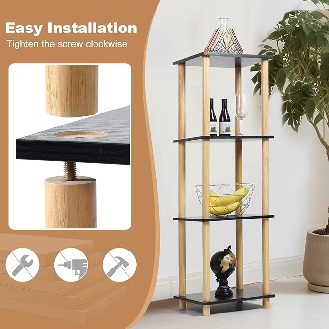 2-Tier Black Bookshelf, Wooden Bookcase with Open Shelves, for Small Spaces,Living Room Bedroom Office,No-Tool Assembly,11.8" D x 14.1" W x 16.5" H inches.