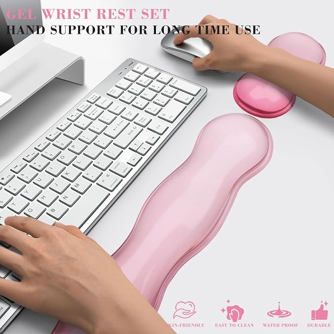 Gel Wrist Rest for Keyboard and Mouse, Wrist Rest for Keyboard, Mouse Wrist Support, Pain Relief, Cool Touch, Non-Skid, Mouse Wrist pad