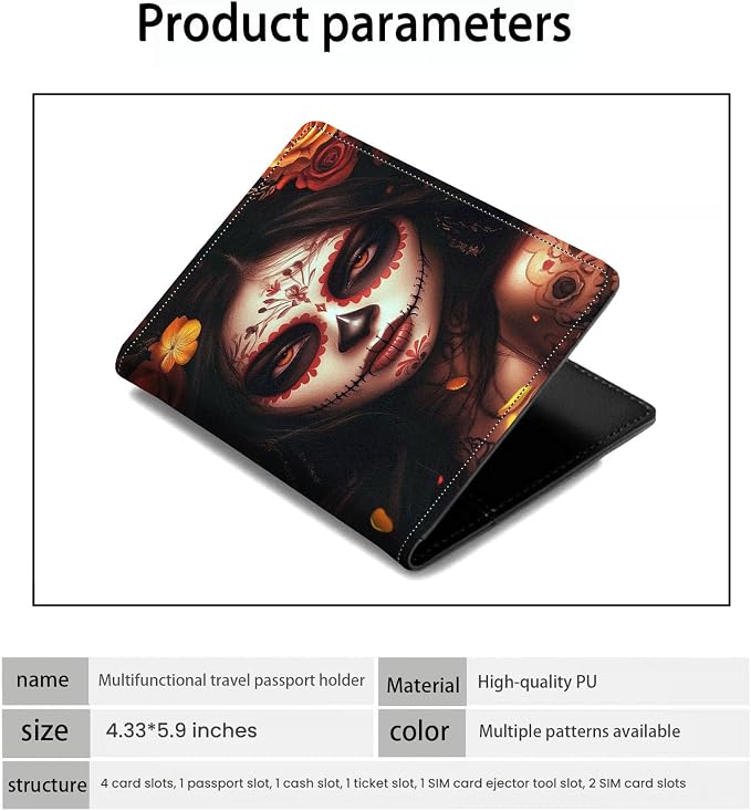Passport Holder Wallet Cover Case,RFID Blocking Passport Cover,Large Capacity Travel Wallet with Multi Card Slots (Day of The Dead Girl Art)