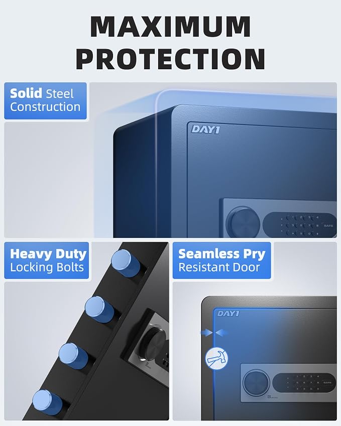 DAYI Safe Box, 2.0 Cubic Feet Home Safe with Fireproof Waterproof Bag, Security Safe Box for Money Cash Valuables, Digital Electronic Keypad, Dual Alarm System, Removable Shelf - D-45
