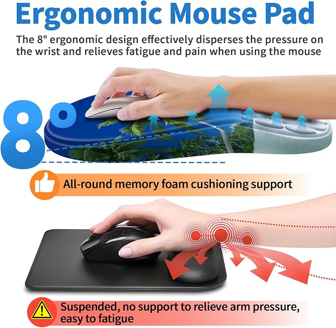 YIWEI Ergonomic Mouse Pad with Wrist Rest for Carpal Tunnel Pain Relief | Memory Foam Wrist Support,Non-Slip Rubber Base, Keyboard Computer Mousepad,Lycra Cloth Surface,Gaming Home Office