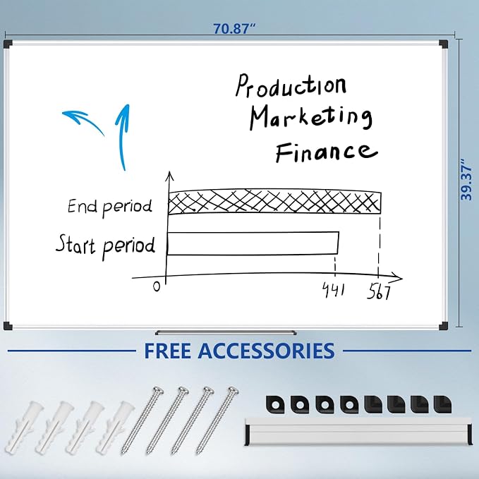 XBoard Magnetic Dry Erase Board 72" x 40" Wall Mounted, Large Whiteboard with Marker Tray, Aluminum Frame Large Dry Erase Board for Office, Conference Room, School