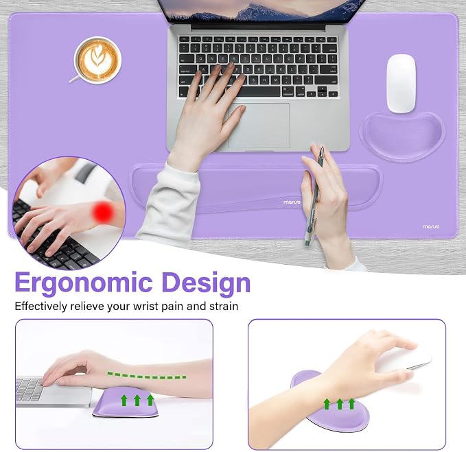 MOSISO Keyboard Mouse Pad Set, Gaming Mouse Pad&Keyboard Wrist Rest | Ergonomic Wristrests with Memory Foam Home Office Easy Typing Cushion Non-Slip Mousepad, Purple