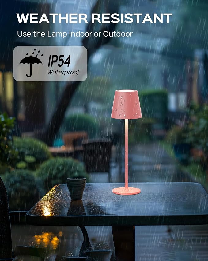 JACKYLED Cordless Table Lamps Rechargeable, 3 Adjustable Height, 5000Capactiy Opwer Operated, 3 Colors Smooth Dimming, Portable LED Waterproof Table Lamp for Dining, Bedroom, Outdoor ((2 Pack Pink)