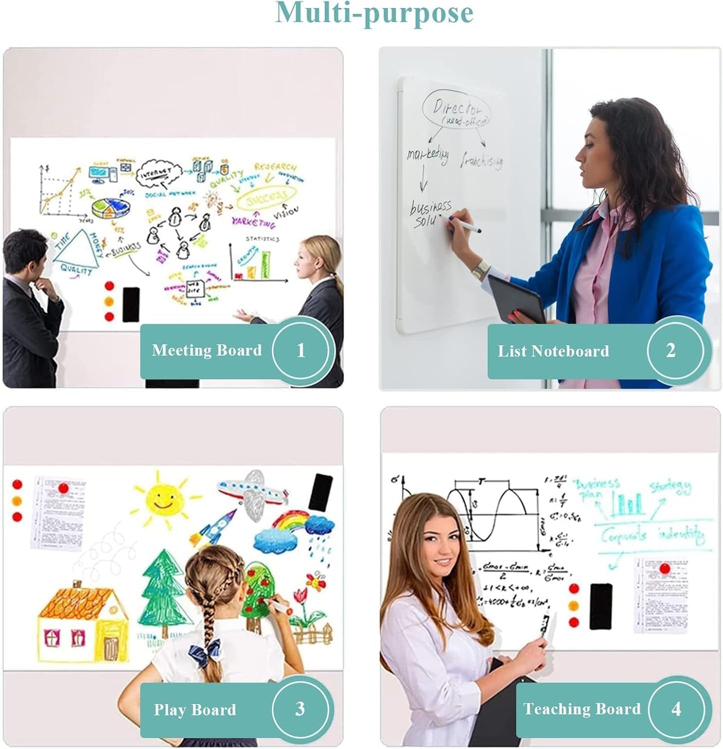 White Board Adhesive Contact Paper, 36"W x 48"H Stick on Magnetic Whiteboard Roll, Dry Erase Board for Wall, Easy to Write and Clean Magnetic Board for Kids, Office, Home, with Marker, Eraser