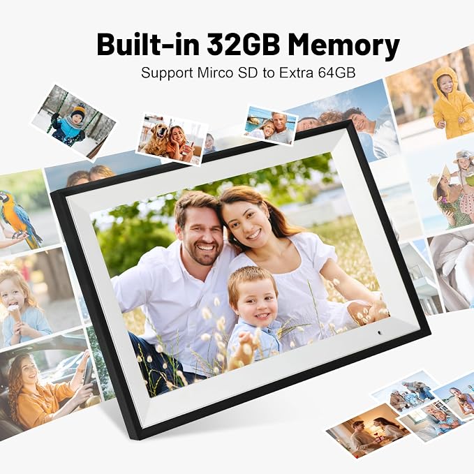 Digital Picture Frame, 10.1 Inch Picture Frame with 1280*800 HD IPS Touch Screen, Smart Digital Photo Frame Built-in 32GB Memory, Auto-Rotate Easy Setup to Share Photos or Videos via AiMOR APP (Black)