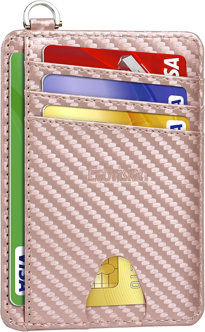Slim Minimalist Front Pocket Wallet, RFID Blocking Credit Card Holder Wallet with Detachable D-Shackle for Men Women