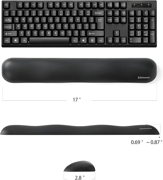 UnivoColors Design-Wave Keyboard Wrist Rest, Artificial Sheepskin+Memory Foam+Ergonomic+Anti-Slip Gel, Resilience Support During Work and Gaming,Keyboard Accessory,Navy