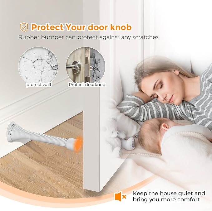 Ravinte Door Stoppers, 18 Pack White Spring Door Stops with Rubber Bumper, Door Stoppers for Bottom of Door