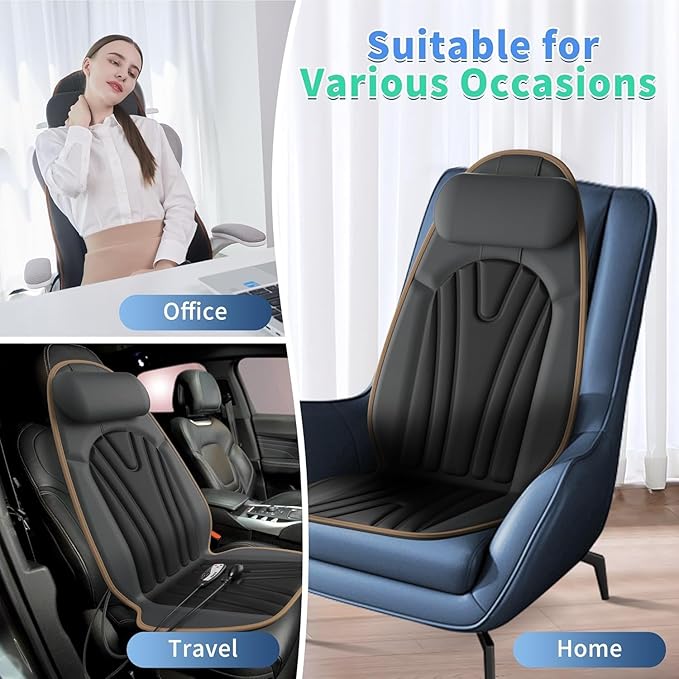 SLOTHMORE Back Massager for Chair, Heated Seat Cushion Massager with Neck Traction, Vibration Massage Pad for Full Body Massage for Office Chair, Home Use