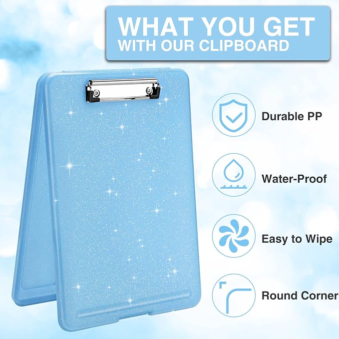 Sooez Clipboard with Storage, Plastic Storage Clipboards with Low Profile Clip, Nursing Clip Boards Foldable, Hanging Clipboard Case for Work, Teacher, Classroom Must Haves, Office School Supplies