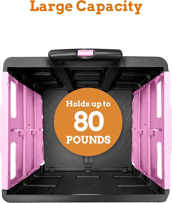 Ultra-Slim Rolling Collapsible Storage Pack-N-Roll Utility-carts, with Telescopic Handle, for Home, Garden, Shopping, Office, School use, Large, Pink & Black