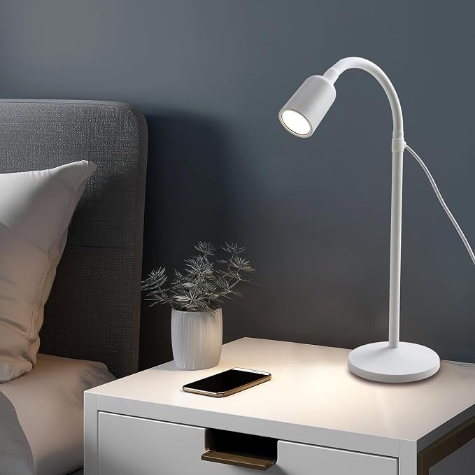 DAMI Dimmable LED Desk Lamp USB Powered, 3 Color Modes Flexible Gooseneck Reading Light, Eye-Caring Small Table Lamp for Home Office Study Bedroom Dorm Bedside - White