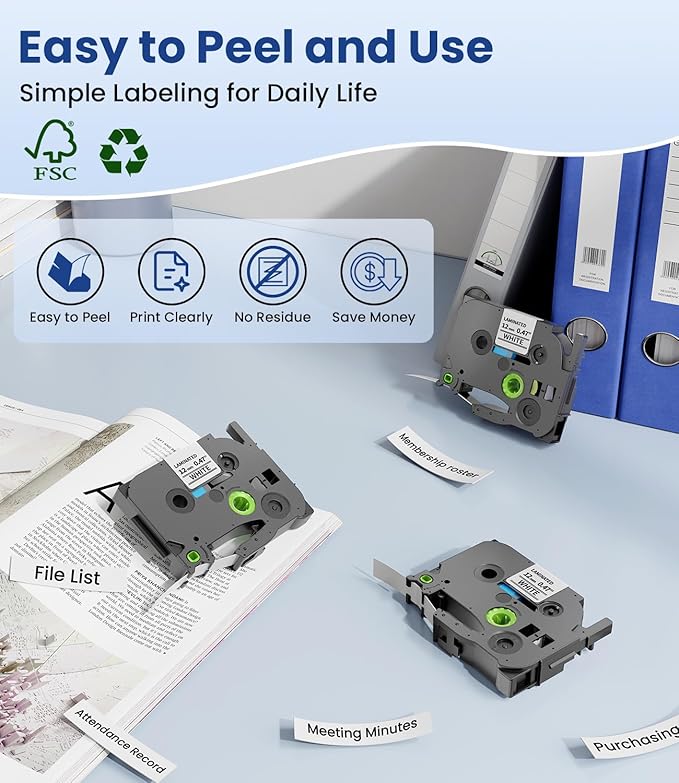 TZe-231 Replace for Brother Label Maker Tape Compatible with Brother P-Touch Label Tape 12mm 0.47 Black Ink on White Label Maker Refills for PT-D210 PT-H110 PT-D600 PT-D220 PT-D410 1280 1290, 4-Pack