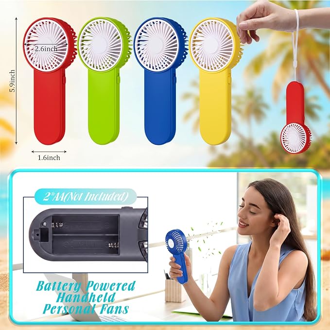 Sumind 36 Pcs Small Personal Portable Fan Mini Handheld Bulk 1 Speed Electric Cute Battery Powered for Neck Lash Makeup Women Men Travel Camping Indoor Outdoor Summer (Red,Green,Yellow,Blue)