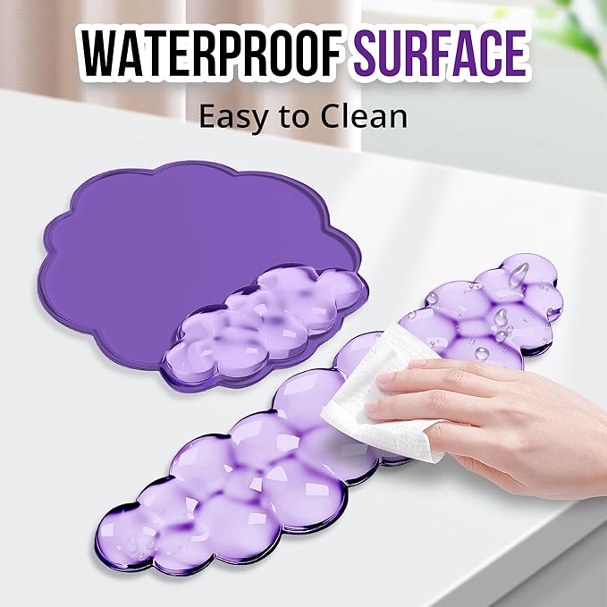 Keyboard Wrist Rest Set — Ergonomic Cloud Wrist Rest Keyboard and Mouse Pad, Non-Slip Desk Accessories for Office and Home（Purple）