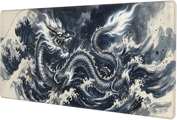 Dragon Wave Gaming Mouse Pad Large Extended Desk Mat Non-Slip Rubber Base Keyboard Pad with Stitched Edges for Office Gaming 31.5x11.8 in