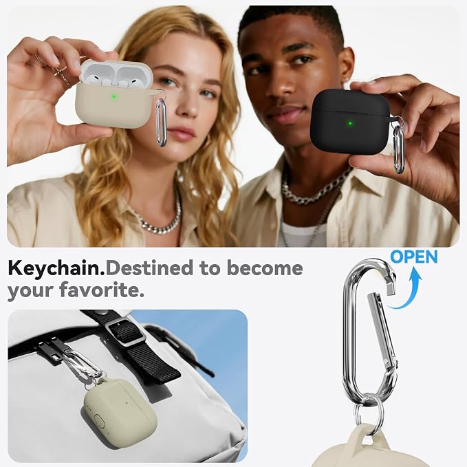 Ljusmicker for AirPods Pro 3 Case 2025 with Cleaner Kit,Khaki | Soft Silicone Protective Cover for Apple AirPod Pro 3rd Generation Case with Keychain for Women Men,Shockproof