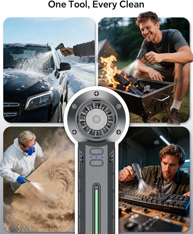 Compressed Air Duster, 300000RPM Powerful Electric Air Duster Rechargeable with LED Light and Brushless Motor, 4-Gear Cordless Mini Air Blower for Keyboard, Computers, Car, Outdoors (Silver Gray)