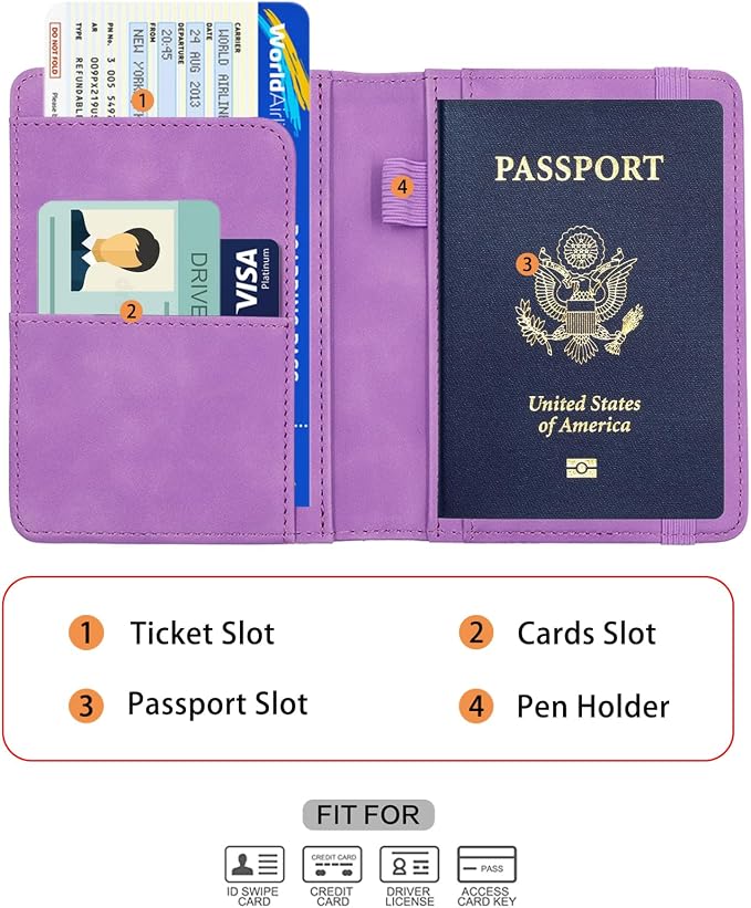 Melsbrinna Premium Leather Passport Holder Covers Case, Waterproof Rfid Blocking Travel Wallet Passport Holder with Pen Holder, Cute Passport Book for Women/Men